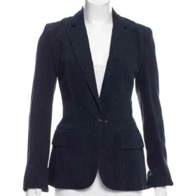 A.L.C. Blue pinstripe blazer with snakeskin collar Size 6 - Image 1 of 3