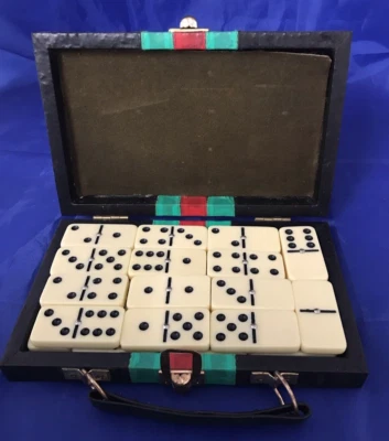 Dominoes Set Smart Black Faux Leather Case in Gucci Colours 8”x5” Free Postage - Image 1 of 4