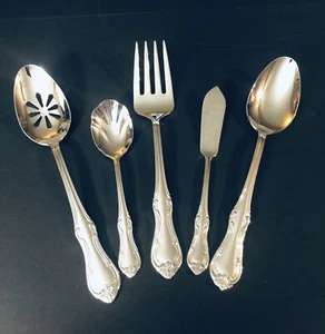 New Wallace EP Lorelai 5 piece Silver Plate Flatware 5 PC SERVING  SET W/ Bag - Picture 1 of 4