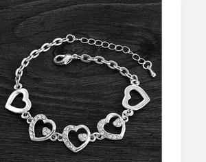 Women's Silver Plated Romantic Crystal Love Hearts Bracelet Jewellery Gift UK - Picture 1 of 4