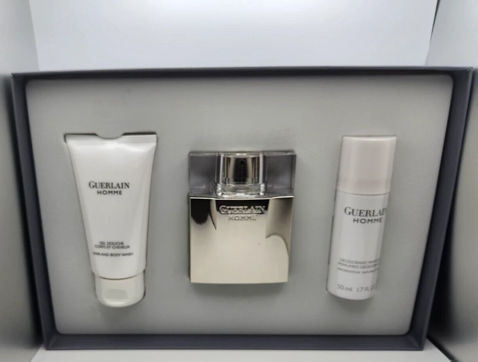 Guerlain Homme 3PC Set 2.7 oz EDT Spray 2.5 Body Wash 1.7 Deodorant Spray