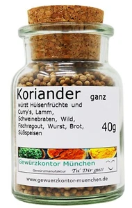 Koriander ganze Körner 50g Glas Gewürzkontor München - Bild 1 von 3