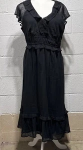 Old Navy Black Ruffled Lined Cap Sleeve V Neck  Sun Dress Size Large NEW - Picture 1 of 6