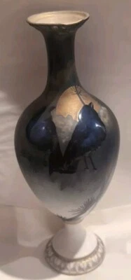ROYAL VIENNA Ceramic Ravens Vase. 270mm High. Repair & Crack To Rim. C1920. - image 1 of 4