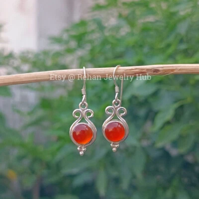 Pendiente de cornalina de plata de ley 925 hecho a mano joyería hermoso regalo para ella Foto 1 de 4