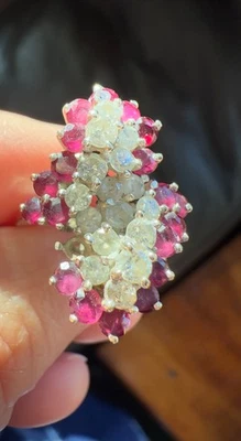 Classic 14k Solid Yellow Gold Ruby and Diamond Cocktail Ring Sz 7 missing 1 ruby - Image 1 of 4