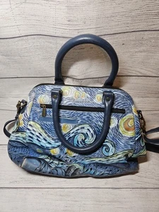 ANUSCHKA Starry Nights PURSE Organizer Satchel-Eiffel Tower-Blue-Paris-Strap - Picture 1 of 24