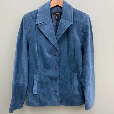Alfani Leather Jacket Womens Large Blue Suede Lined Buttons Blazer - Image 1 of 4