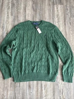 Polo Ralph Lauren Hombre Tejido con Cable Algodón Cuello Redondo Suéter Verde XL NUEVO CON ETIQUETAS Foto 1 de 4
