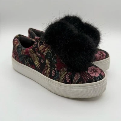 Sam Edelman Leya Pom Pom Flatform Slip On Trainers - Black Multi Majestic Bird - Image 1 of 4