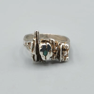 Anel AMOR brutalista pepita de prata esterlina turquesa década de 1970 tamanho 6 3,9 g - Imagem 1 de 4