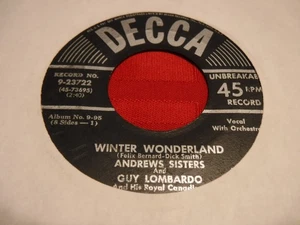 Andrews Sisters 7" 45 RPM 1950 Winter Wonderland Christmas Island Decca 9-23722 - Picture 1 of 5