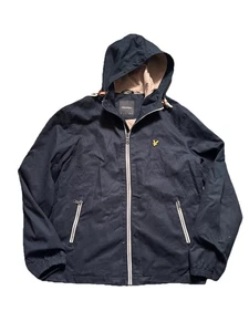 Lyle & Scott Mens XL Size Dark Blue Full Zip Hooded Lined Parka Jacket w Logos - Picture 1 of 19