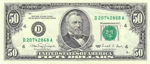 $50 1990 Small Size Federal Reserve Note 2124-D - Picture 1 of 2