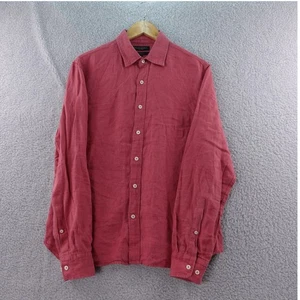 Banana Republic Mens Red 100% Linen Standard Long Sleeve Button Up Shirt Size S - Picture 1 of 6
