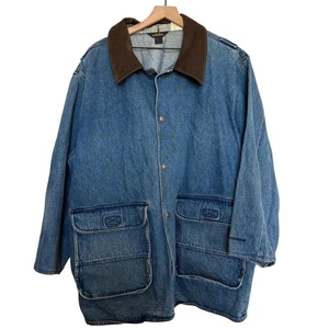 Denim Barn Coat Woolrich Leather Collar Vintage Workwear Jacket XL Chorecoat  - Picture 1 of 14