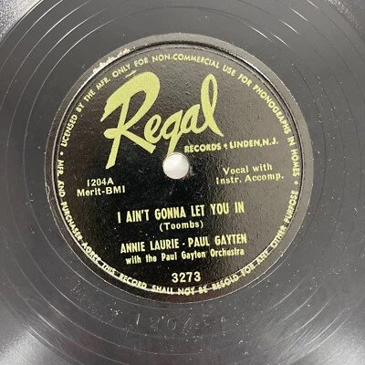 Annie Laurie - Paul Gayten With Paul Gayten – I Ain't Gonna Let You In 10", 78 - Image 1 of 2