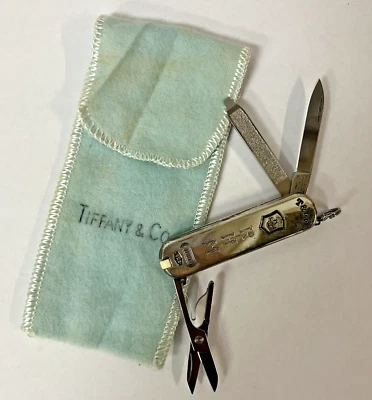 Navaja suiza vintage de plata esterlina Tiffany Co Victorinox inoxidable "RHM" Foto 1 de 4