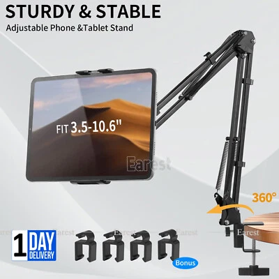 EAREST 360° Long Arm Lazy Tablet Stand iPad Phone Holder Mount Clamp Bed Table Overhead