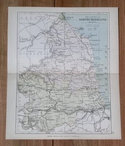 1884 ANTIQUE MAP OF COUNTY OF NORTHUMBERLAND / NEWCASTLE TYNEMOUTH / ENGLAND - Picture 1 of 3
