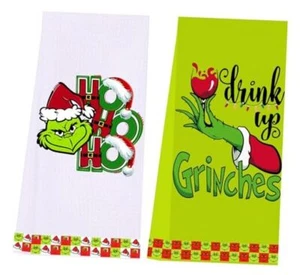 Christmas Grinch Kitchen Towels, Grinch Bathroom Hand Towels, 2 Pack-hoho - Picture 1 of 8