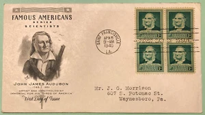 Scott 874 1c 1940 Famous Americans John James Audubon Bk/4 Art Craft FDC Sealed - Picture 1 of 2