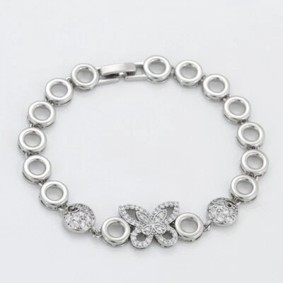 Pulsera de plata de ley 925 para mujer con circonitas y piedras preciosas con dije de mariposa de 6,5" D398 Foto 1 de 4
