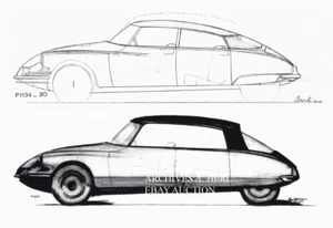 Citroën DS design drawing factory press photo 1955 photograph - Picture 1 of 1
