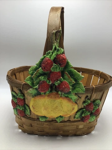 Basket Woven Fruit Pears Berries Applique Harvest Handle Lacquered 11 x 8" Cover