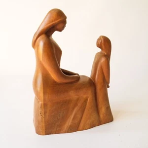 MADRE E HIJO Figura de madera tallada a mano escultura - Imagen 1 de 8