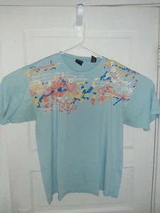 Vtg 90s Karl Kani Gold Graphic T Shirt. Light Blue Hip Hop. SZ. L - Picture 1 of 12