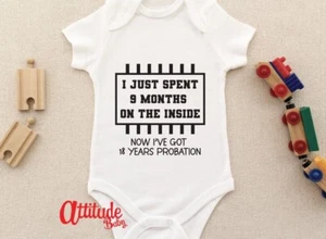 Just Spent 9 Months On The Inside-Funny Baby Grows-New Born Baby Gifts-Baby Gift - Picture 1 of 15