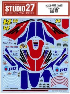 STUDIO27 1/12 HONDA RSW 250 2008 #14 per Hasegawa DC888 Decalcomania Nuova F/S - Immagine 1 di 3
