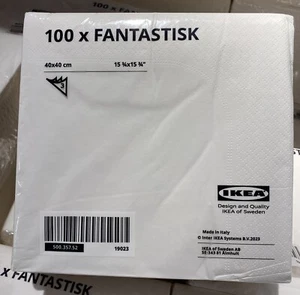 100 IKEA 3ply Paper Napkins/Serviettes White Party 40x40cm FANTASTISK - Picture 1 of 5