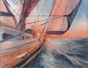 original painting 32,5 x 25 cm 10ChO art samovar Watercolor seascape 2021
