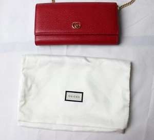 Gucci Women's GG Marmont Chain Wallet NC3 Hibiscus Red Leather One Size - Picture 1 of 12