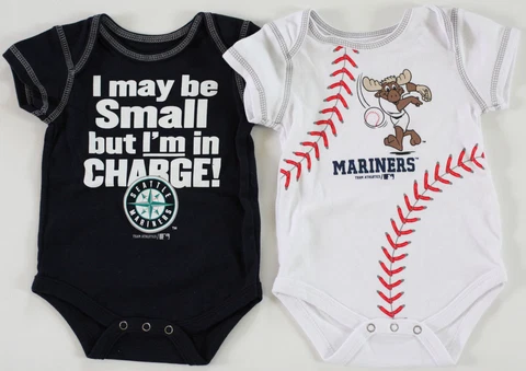 TWO NWOT Baby 3/6 Month SEATTLE MARINERS Cotton Short Sleeve Bodysuits Cover