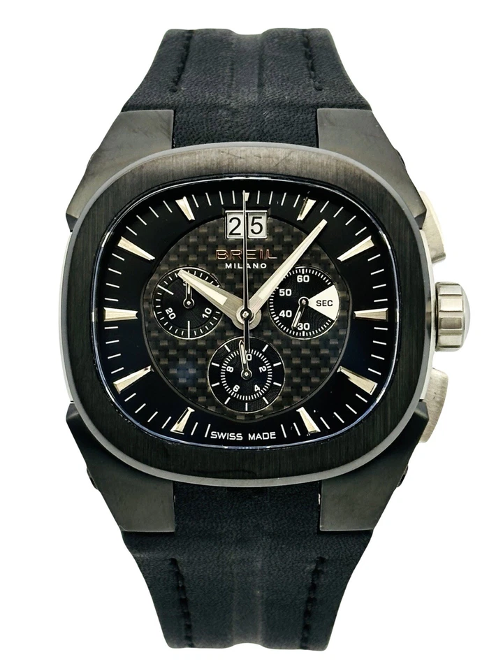 Breil Milano BW0414 Eros cronógrafo couro preto Gunmetal relógio de aço inoxidável - Imagem 1 de 1