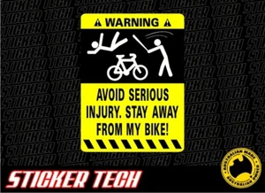 WARNING BMX STICKER DECAL SUITS GIANT MONGOOSE REDLINE HARO DIRT JUMP TRAILS - Picture 1 of 1