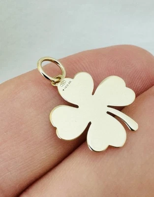Dije colgante italiano de trébol de cuatro hojas de oro de 18 quilates con sello completo Foto 1 de 4