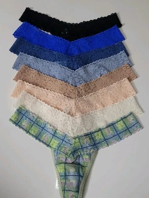 HANKY PANKY LACE LOW RISE THONG DAILY SET OF 8 ASSORTED COLORS ONE SIZE - Image 1 of 4