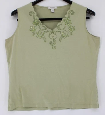 Dressbarn Майка женщин 14/16 зеленый цветочный вышитый рубашка без рукавов Summer - Изображение 1 из 4