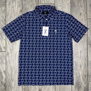 Eastside Golf Snap Placket Polo Mens M Blue Logo AOP Short Sleeve Nylon Stretch - Picture 1 of 9
