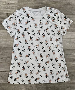 Mickey Mouse All Over Print S/M Soft T-shirt Disney Light Gray Never Worn - Picture 1 of 8