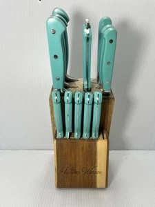 The Pioneer Woman Cutlery 14-Piece Kitchen Knife Set Turquoise Rustic Western - Picture 1 of 18