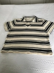 H&M Ladies Black & Ivory Stripe Knit Polo Top Size Large - Picture 1 of 7