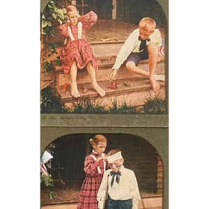 Atq Stereoscope Stereograph (2) Photo Cards Color Litho Circa Late 1800s Whimsy - Picture 1 of 5