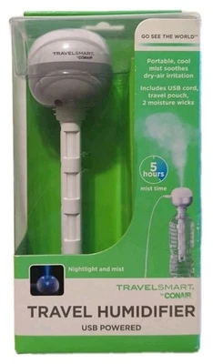 Travel Smart Conair Humidifier USB Powered 5 hr Nightlight & Mist W/Travel Pouch - Image 1 of 4