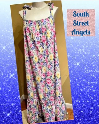 EILEEN WEST WATERCOLOR SLEEVELESS SMOCKED COTTON LAWN NIGHTGOWN ~ XL — 第 1/4 张图片