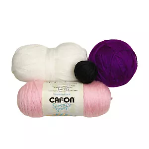 Lotto palline matassine filato acrilico Caron Simply Soft rosa tinta unita nero bianco viola - Foto 1 di 5